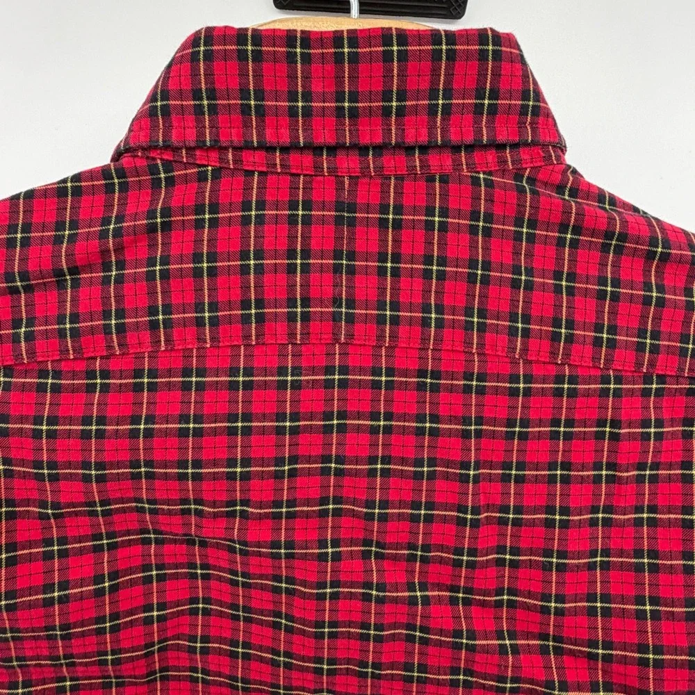 Polo Ralph Lauren Button Down Men Medium‎ Red Black Plaid Slim Fit Long Sleeve